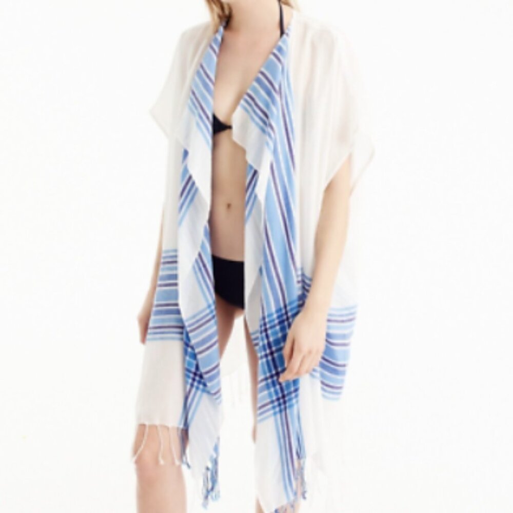 J Crew Open Front Striped Bathing Suit Cover Up Kimono Beach Poncho OSFM